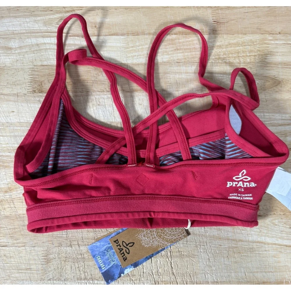 Prana Chakara Soleil padded Bra Racer back Red Ziggie Womens XS NEW